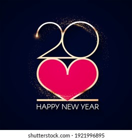 Happy new 2022 year Elegant gold text with light. Minimalistic text template.