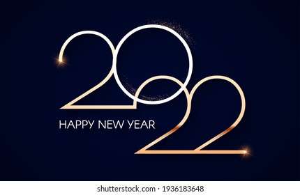 Happy New 2022 Year Elegant Gold Text With Light. Minimalistic Text Template.