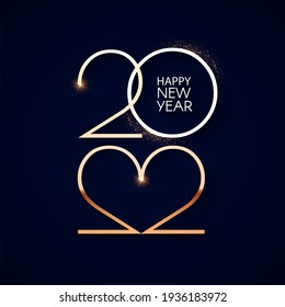 Happy new 2022 year Elegant gold text with light. Minimalistic text template.