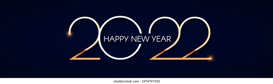 Happy new 2022 year Elegant gold text with light. Minimalistic text template.