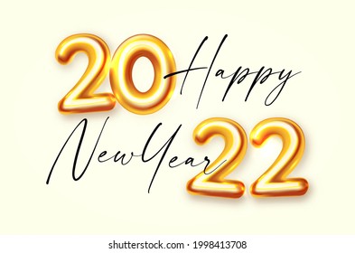 Happy new 2022 year! Elegant gold 3D realistic text with light. Elegant template