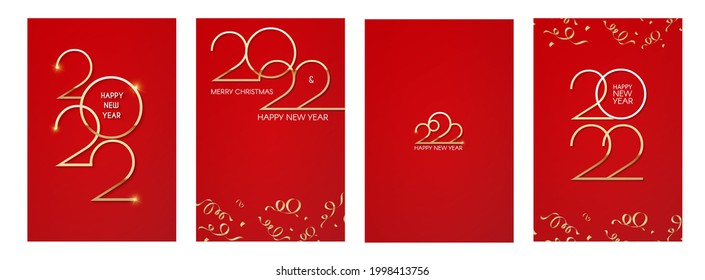 Happy new 2022 year Elegant gold text with light flyer set. Minimalistic text template