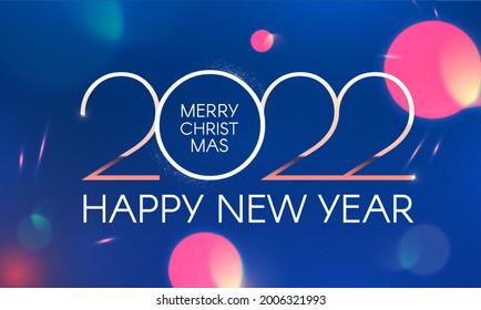 Happy new 2022 year Elegant gold text with light bokeh effect. Minimalistic text template