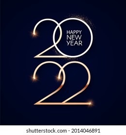 Happy new 2022 year Elegant gold text with light. Minimalistic text template.