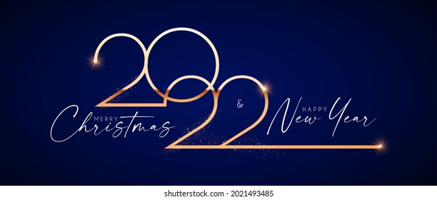 Happy new 2022 year Elegant gold text with light. Minimalistic text template.