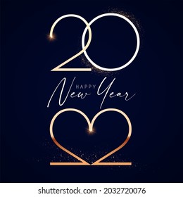 Happy new 2022 year Elegant gold text with light. Minimalistic text template.