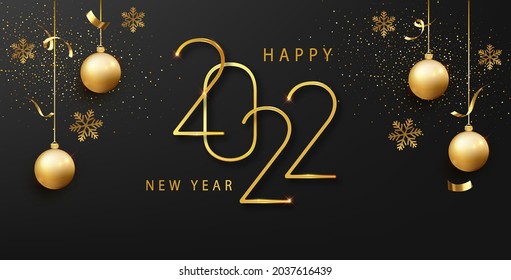 Happy new 2022 year. Elegant gold text with light. Luxury elegant gold design template for holiday invitations, greeting card or banner holyday template