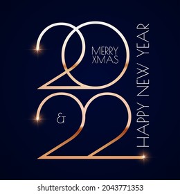 Happy new 2022 year Elegant gold text with light. Minimalistic text template.