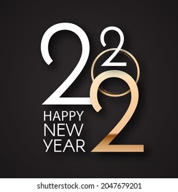 Happy new 2022 year Elegant gold text with light. Minimal text template