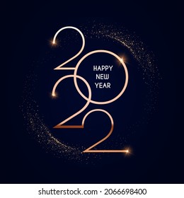 Happy new 2022 year Elegant gold text with light. Minimal text template