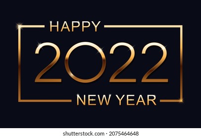Happy new 2022 year. Elegant gold text with light. Minimalistic text. Isolated vector illustration.