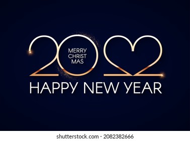 Happy new 2022 year Elegant gold text with light. Minimal text template