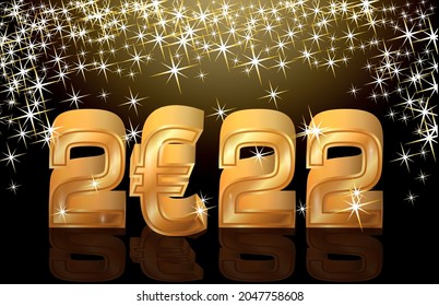 Happy New 2022 year euro sign, vector illustration
