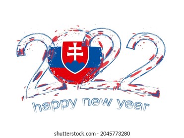 Happy New 2022 Year with flag of Slovakia. Holiday grunge vector illustration.