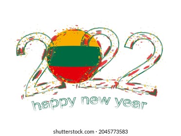 Feliz Año Nuevo 2022 con bandera de Lituania. Ilustración vectorial de grunge de vacaciones.