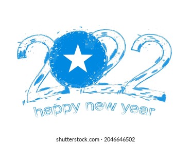Feliz Año Nuevo 2022 con la bandera de Somalia. Ilustración vectorial de grunge de vacaciones.