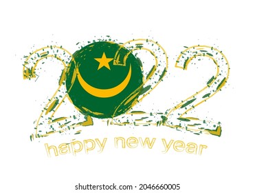 Happy New 2022 Year with flag of Mauritania. Holiday grunge vector illustration.