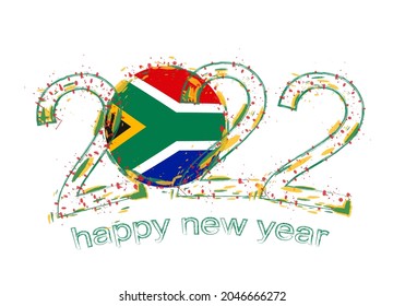 Happy New 2022 Year with flag of South Africa. Holiday grunge vector illustration.