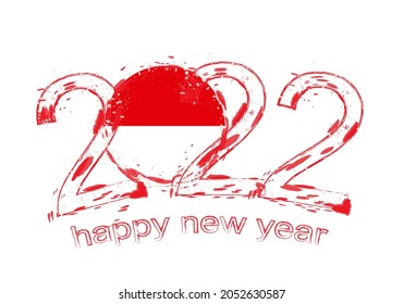 Happy New 2022 Year with flag of Monaco. Holiday grunge vector illustration.
