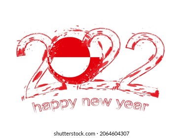 Happy New 2022 Year with flag of Greenland. Holiday grunge vector illustration.
