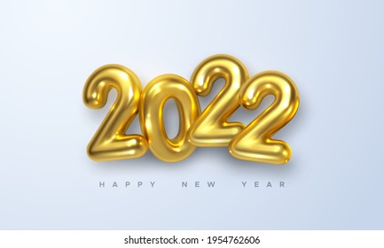 Happy New 2022 Year. Holiday vector illustration of golden metallic numbers 2022. Realistic 3d sign. Festive poster or banner design