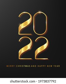 Happy New 2022 Year. Holiday vector illustration of golden numbers 2022. Elegant festive poster or banner design.Minimalistic template.