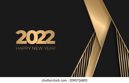 Happy new 2022 year luxury black and gold elegant abstract background. New year design template for holiday flyer, greeting and invitation. Vector illustration
