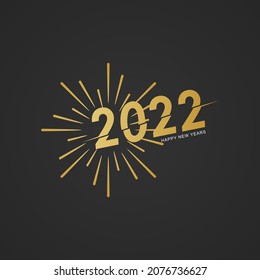 Happy new 2022 year social media post template. Elegant gold text with light. Vector holiday illustration with 2022 logo text design.