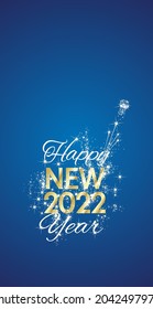 Happy New 2022 Year sparkle firework gold white blue vector greeting card