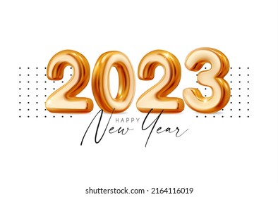 Happy new 2023 Year! 3D gold text with reflections.