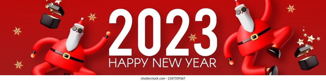 Happy New 2023 Year design template with cool 3D Santa Claus