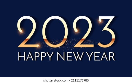 Happy new 2023 year Elegant gold text with light. Minimal text template.