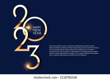 Happy new 2023 year Elegant gold text with light. Minimal text template.