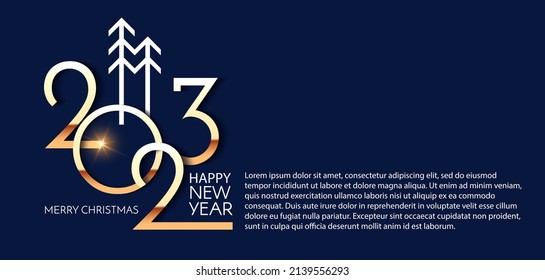 Schöner neuer 2023-Jahr Eleganter Goldtext mit Licht. Minimale Textvorlage.