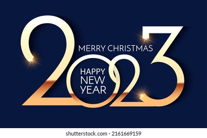 Happy new 2023 year Elegant gold text with light. Minimal text template.