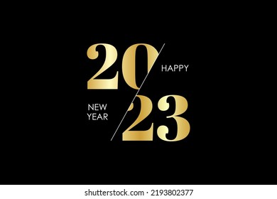 Happy new 2023 year! Elegant gold text typography. Vector illustration