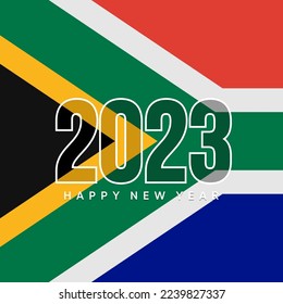 Happy New 2023 Year with flag of South Africa. Suitable for greeting card  poster and banner