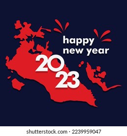 Happy New 2023 Year with flag of Bahrain. Suitable for greeting card, poster and banner.
