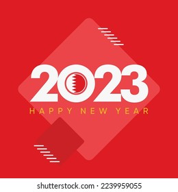 Happy New 2023 Year with flag of Bahrain. Suitable for greeting card, poster and banner.