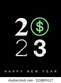 Happy New 2023 Year! With an illustration of stylized coin.