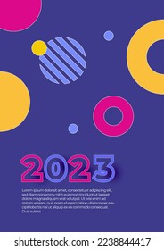 Happy New 2023 Year posters set. Typography geometric logo 2023 for branding, banner, cover, invitation card.