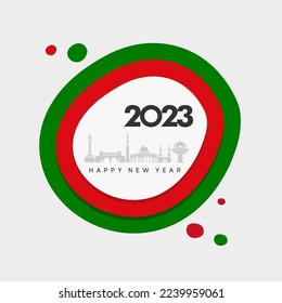 Happy New 2023 Year with themes of Oman. Suitable for greeting card, poster and banner.