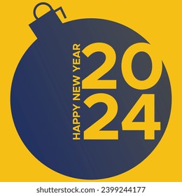 feliz 2024. archivo vectorial original con celebración de explosión de bomba conceptos clásicos aislados. diseño de fondo amarillo. eventos festivos de bienvenida llenos de felices vacaciones.  