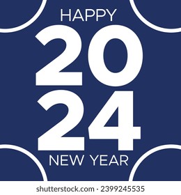 happy new 2024. original vector file blue  celebration isolated classic concepts. dark blue background design. white color font. festive greeting events flat happy holiday.  