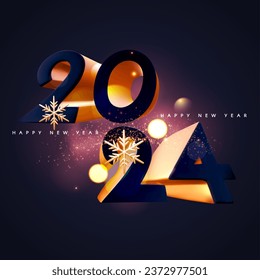 Happy New 2024 Year celebration poster template with bokeh light effect