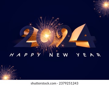 Happy New 2024 Year celebration poster template with light effect.