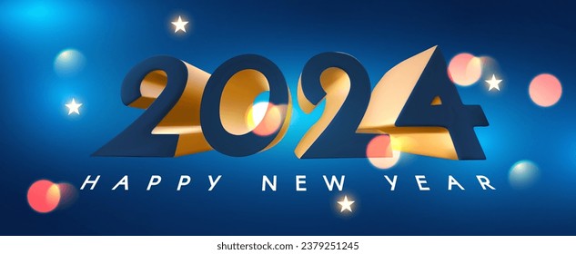 Happy New 2024 Year celebration poster template with bokeh light effect