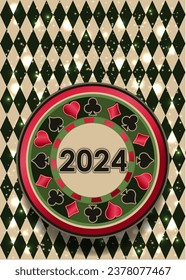 Happy New 2024 year 	
Christmas casino poker chip. vector illustration	