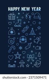 Happy New 2024 Year colored vertical Banner in line style - vector blue illustration with dark background