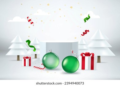 Happy new 2024 year concept. Bright room with holiday elements and copy space. 3d style vector banner
